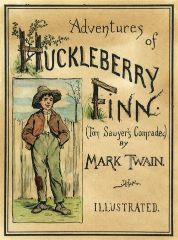 “The Adventures of Huckleberry Finn” by Mark Twain, book cover